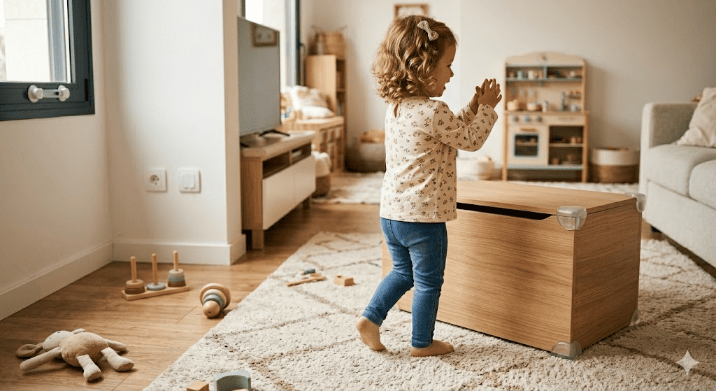 Niña jugando con protectores para no hacerse daño